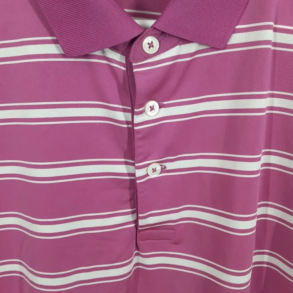RLX Ralph Lauren Shirt Mens Large L Pink Striped Golf Polo Moisture Wicking
